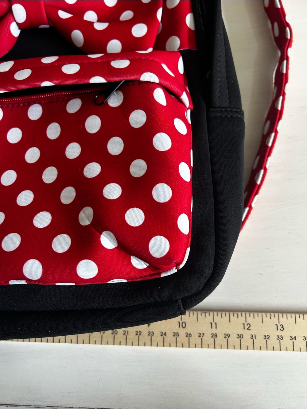Disney Minnie Mouse black and Red Polka Dot Backpack with Bow. EUC - Picture 5 of 8